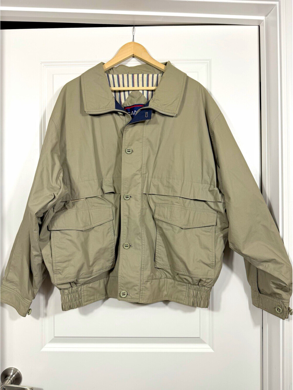 Vtg Traditions by Gant Men's Khaki Bomber Jacket XL 100% Cotton Utility 90s Dad